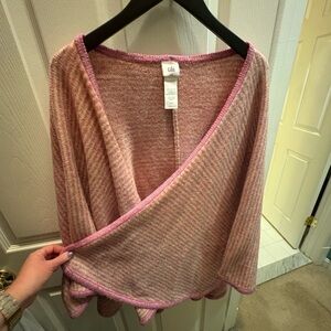 CAbi Pink V-Neck Sweater with Ribbed Knit Texture